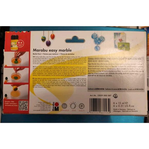 Marabu Easy Marble Art Paint Box Starter Set of 6 Colors 15ml Jars from Germany - Picture 3 of 3